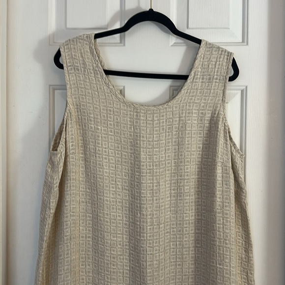 Flax Tan Sleeveless Sheath Dress Midi Scoop Neck 100% linen tan textured - Picture 3 of 6